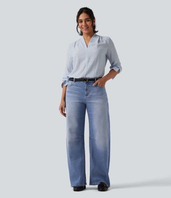 Mid Rise Barrel Leg Casual Jeans with Pockets