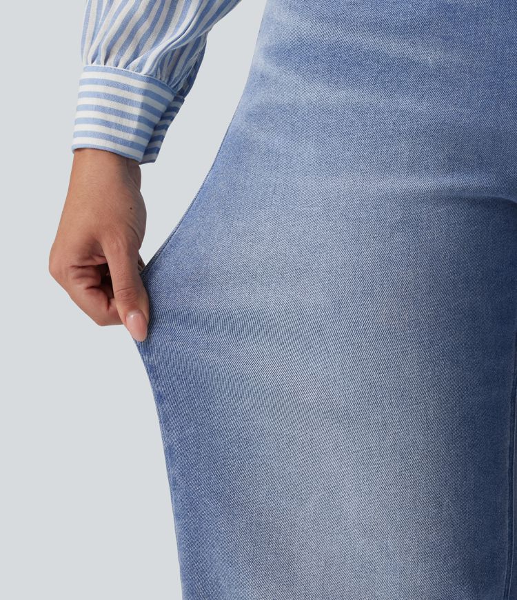 Mid Rise Barrel Leg Casual Jeans with Pockets