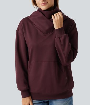 Sudadera casual de forro polar con capucha, parte delantera cruzada, hombros caídos, mangas largas y bolsillo Sudadera casual de forro polar con capucha, parte delantera cruzada, hombros caídos, mangas largas y bolsillo
