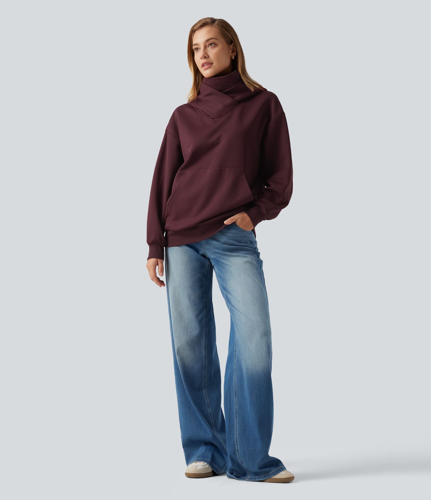 Sudadera casual de forro polar con capucha, parte delantera cruzada, hombros caídos, mangas largas y bolsillo Sudadera casual de forro polar con capucha, parte delantera cruzada, hombros caídos, mangas largas y bolsillo