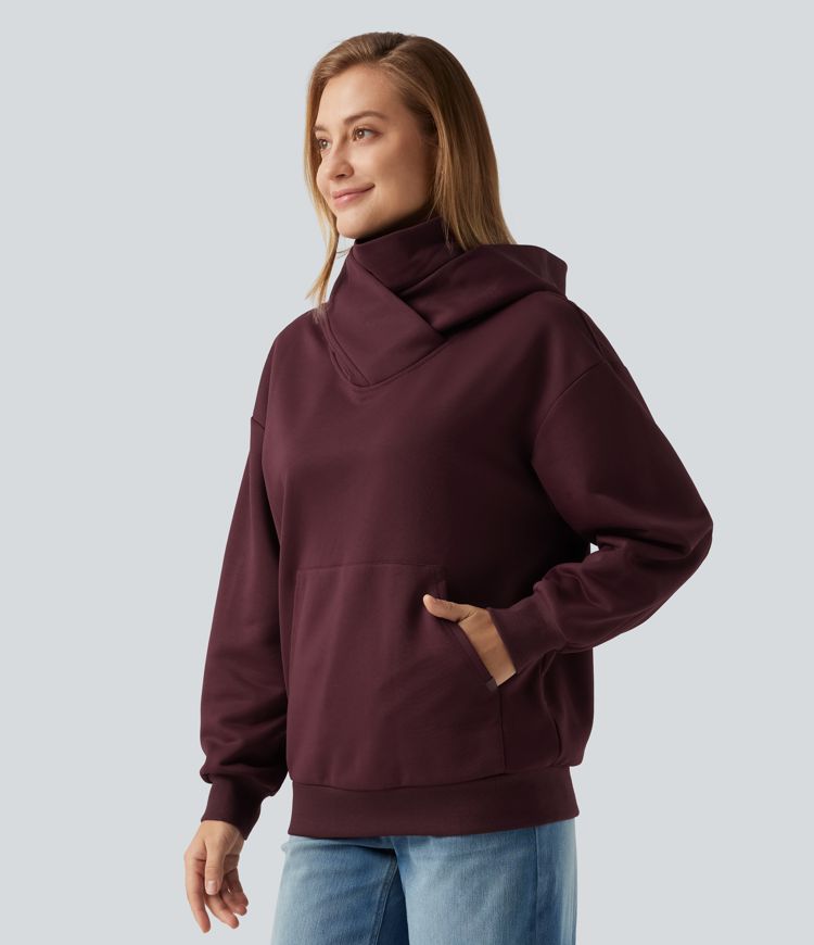 Sudadera casual de forro polar con capucha, parte delantera cruzada, hombros caídos, mangas largas y bolsillo Sudadera casual de forro polar con capucha, parte delantera cruzada, hombros caídos, mangas largas y bolsillo