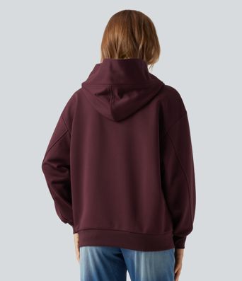 Sudadera casual de forro polar con capucha, parte delantera cruzada, hombros caídos, mangas largas y bolsillo Sudadera casual de forro polar con capucha, parte delantera cruzada, hombros caídos, mangas largas y bolsillo