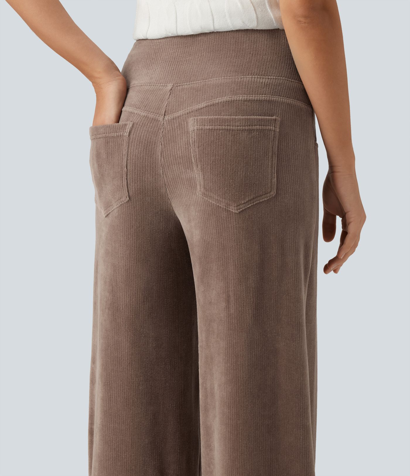 Mid Rise Wide Leg Corduroy Casual Pants with Pockets