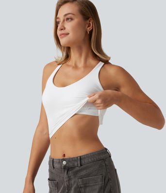 V Neck Crisscross Casual Tank Top with Built-in Bra V Neck Crisscross Casual Tank Top with Built-in Bra