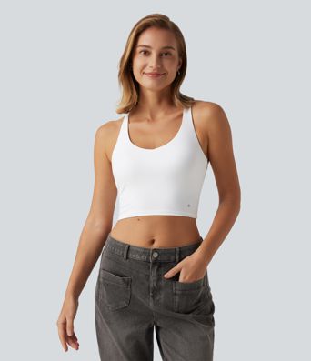 V Neck Crisscross Casual Tank Top with Built-in Bra V Neck Crisscross Casual Tank Top with Built-in Bra