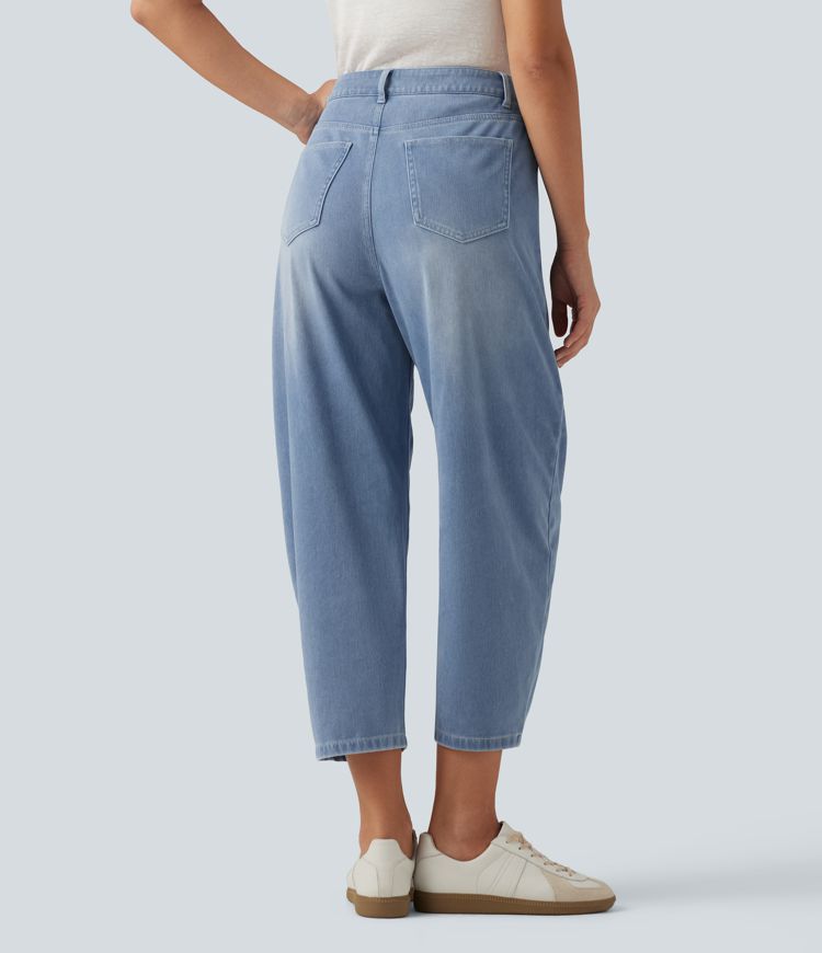 Powder Blue Denim Halara Flex™ Mid Rise Barrel Leg Casual Jeans with Pockets / 2