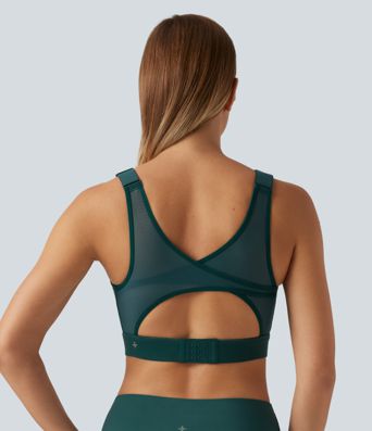 Brassière de running Halara UltraSculpt™ à maintien moyen, encolure arrondie, mesh contrasté et coques moulées Brassière de running Halara UltraSculpt™ à maintien moyen, encolure arrondie, mesh contrasté et coques moulées