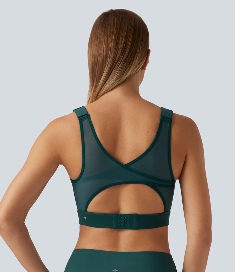 Brassière de running Halara UltraSculpt™ à maintien moyen, encolure arrondie, mesh contrasté et coques moulées Brassière de running Halara UltraSculpt™ à maintien moyen, encolure arrondie, mesh contrasté et coques moulées