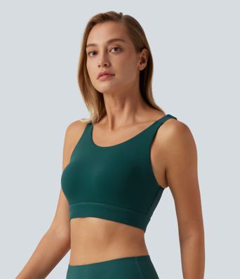 Brassière de running Halara UltraSculpt™ à maintien moyen, encolure arrondie, mesh contrasté et coques moulées Brassière de running Halara UltraSculpt™ à maintien moyen, encolure arrondie, mesh contrasté et coques moulées