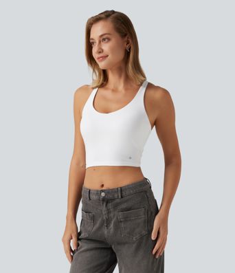 V Neck Crisscross Casual Tank Top with Built-in Bra V Neck Crisscross Casual Tank Top with Built-in Bra