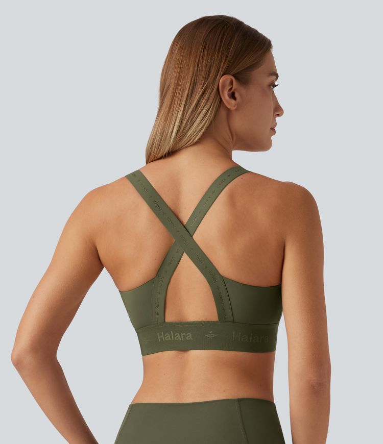 Unripe Olive Green SpeedWave™ Medium Support U Neck Quick Dry Running Sports Bra with Built-in Bra / 2