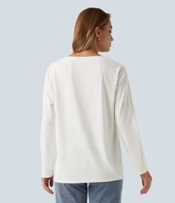 V Neck Long Sleeve Casual T-Shirt with Pocket V Neck Long Sleeve Casual T-Shirt with Pocket