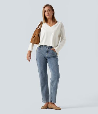 V Neck Long Sleeve Casual T-Shirt with Pocket V Neck Long Sleeve Casual T-Shirt with Pocket