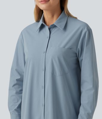 Long Sleeve Midi Work Shirt Dress with Pocket Long Sleeve Midi Work Shirt Dress with Pocket