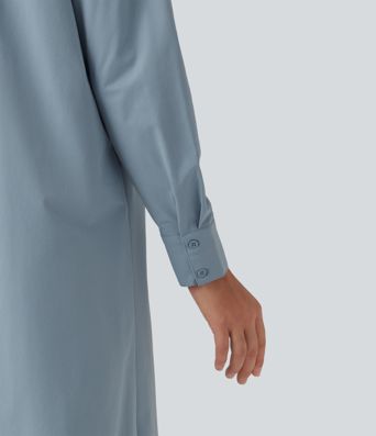 Long Sleeve Midi Work Shirt Dress with Pocket Long Sleeve Midi Work Shirt Dress with Pocket