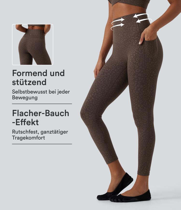 Halara UltraSculpt™ - Yoga-Leggings mit hohem Bund, Seitentaschen, Bauchkontrolle und Leopardenmuster