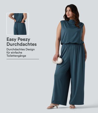 Ärmelloser Party-Jumpsuit mit Stehkragen und Seitentaschen - Plus-Size, Easy Peezy Edition