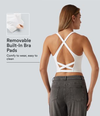 V Neck Crisscross Casual Tank Top with Built-in Bra V Neck Crisscross Casual Tank Top with Built-in Bra