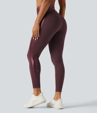 Halara UltraSculpt™ - Yoga-Leggings mit hohem Bund, Stretch-PU, Bundtasche und Bauchkontrolle