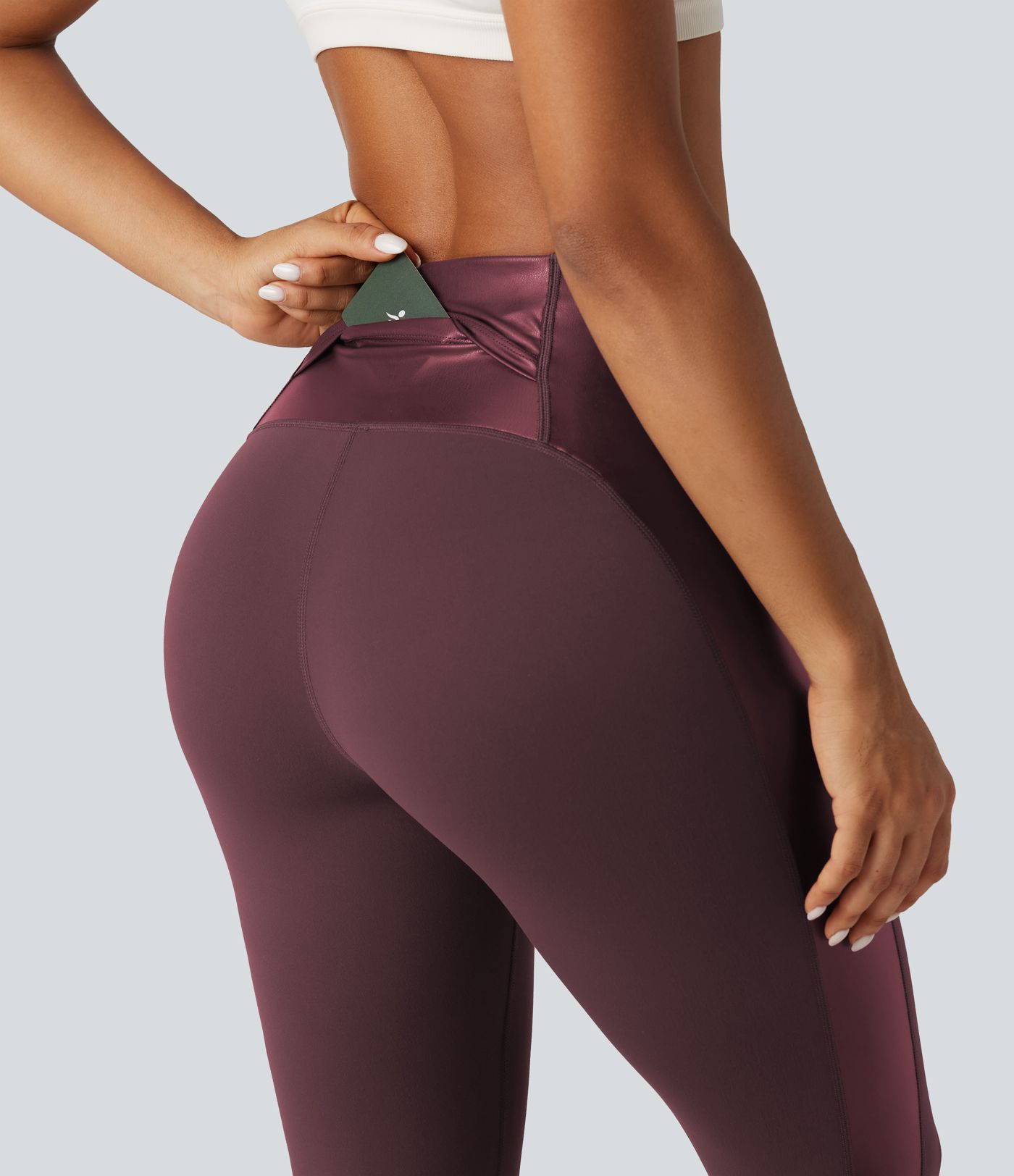 Halara UltraSculpt™ - Yoga-Leggings mit hohem Bund, Stretch-PU, Bundtasche und Bauchkontrolle