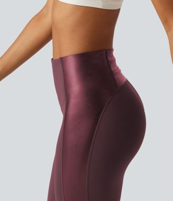 Halara UltraSculpt™ - Yoga-Leggings mit hohem Bund, Stretch-PU, Bundtasche und Bauchkontrolle