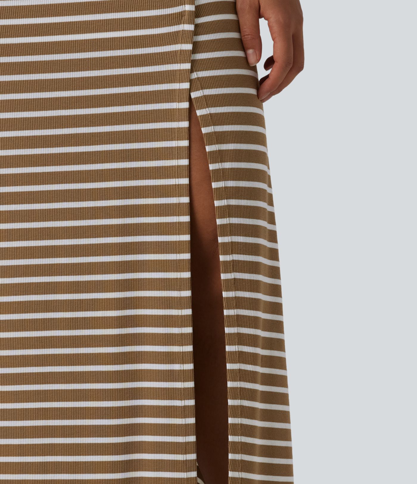 Ribbed Knit High Waisted Tummy Control Stripe Maxi Casual Skirt with Pocket Ribbed Knit High Waisted Tummy Control Stripe Maxi Casual Skirt with Pocket