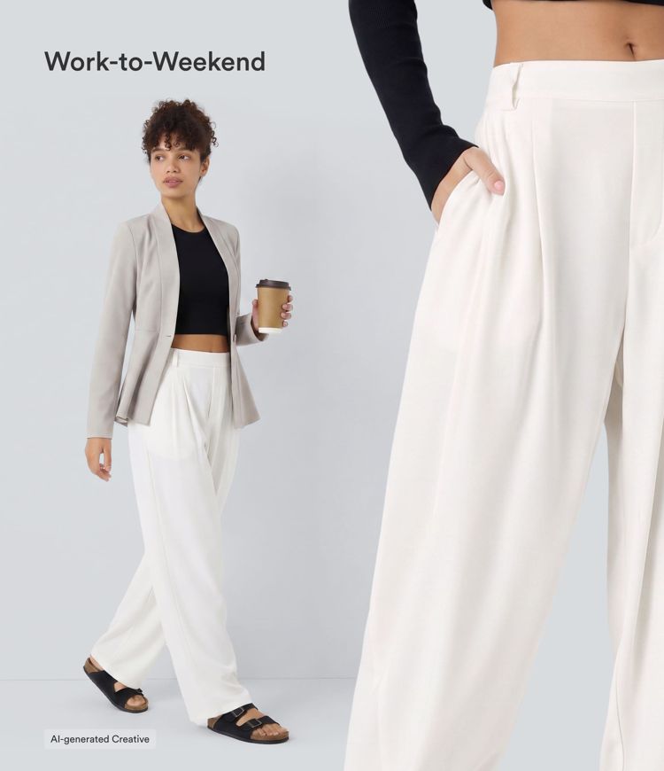 Mid Rise Pocket Barrel Leg Work Trousers Mid Rise Pocket Barrel Leg Work Trousers