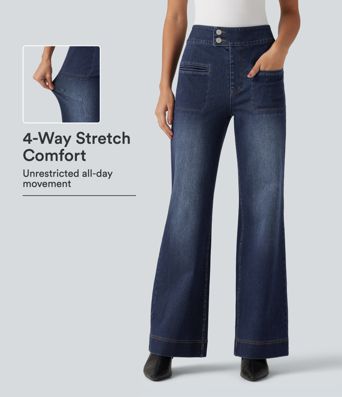 Halara Flex™ High Waisted Stretchy Knit Straight Leg Casual Jeans with Pockets