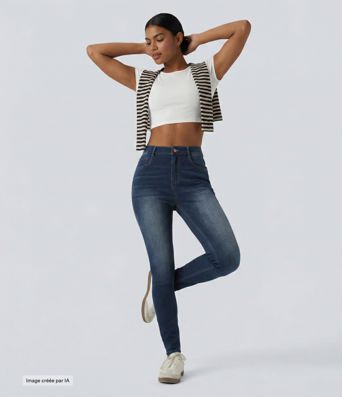 Jean ajusté décontracté Halara Flex™ taille haute avec poches