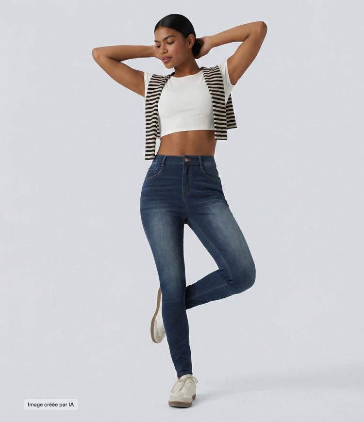 Jean ajusté décontracté Halara Flex™ taille haute avec poches