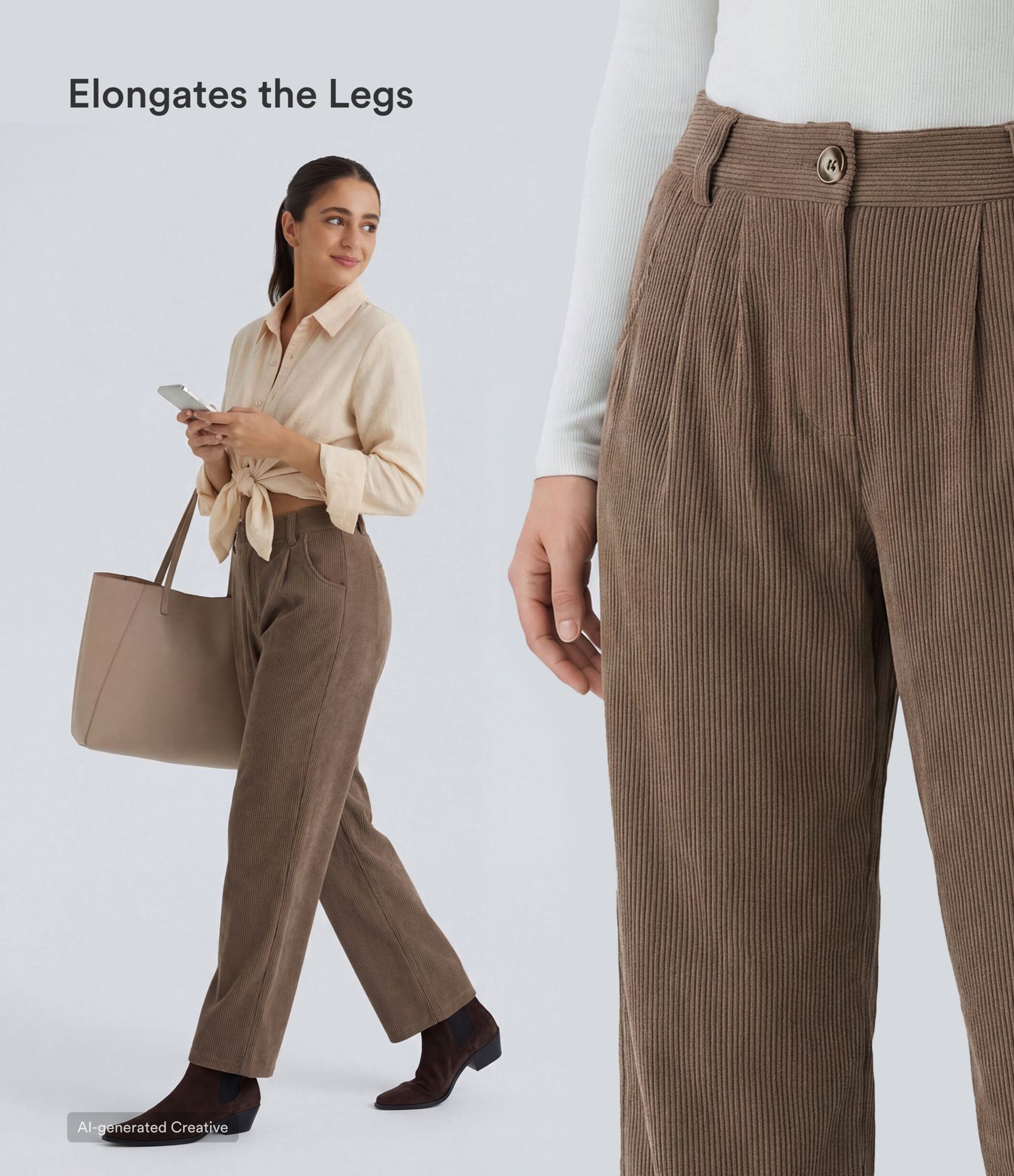 Pantalon en velours côtelé décontracté taille moyenne avec poches latérales