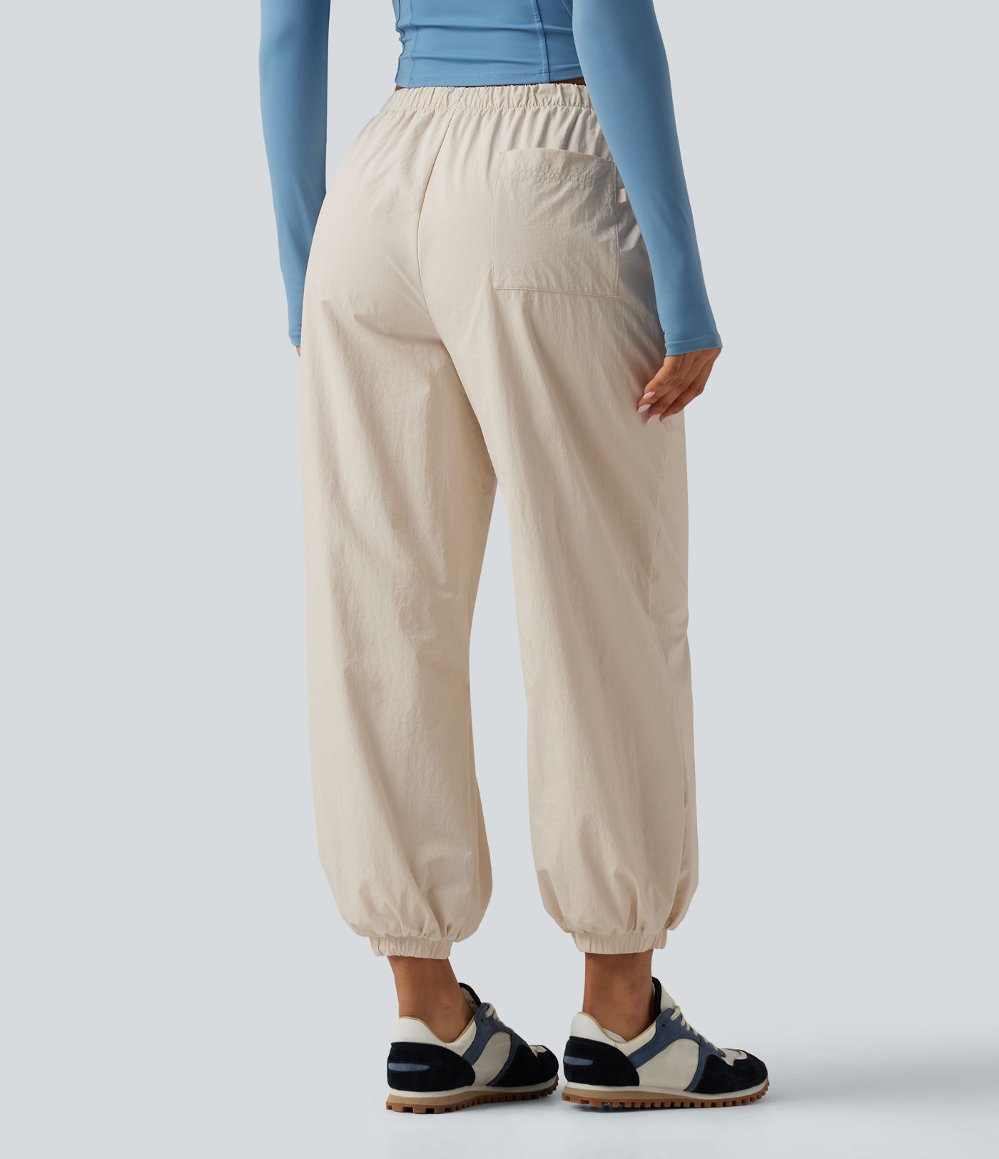 Durable Water Repellent Mid Rise Drawstring Barrel Leg Hiking Jogger with Pockets