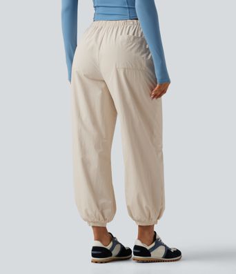 Durable Water Repellent Mid Rise Drawstring Barrel Leg Hiking Jogger with Pockets
