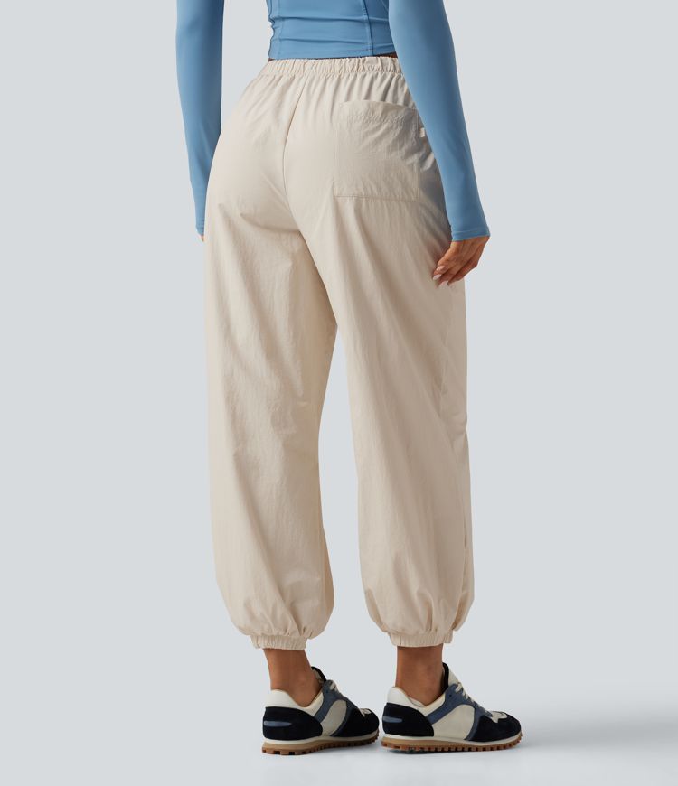 Durable Water Repellent Mid Rise Drawstring Barrel Leg Hiking Jogger with Pockets