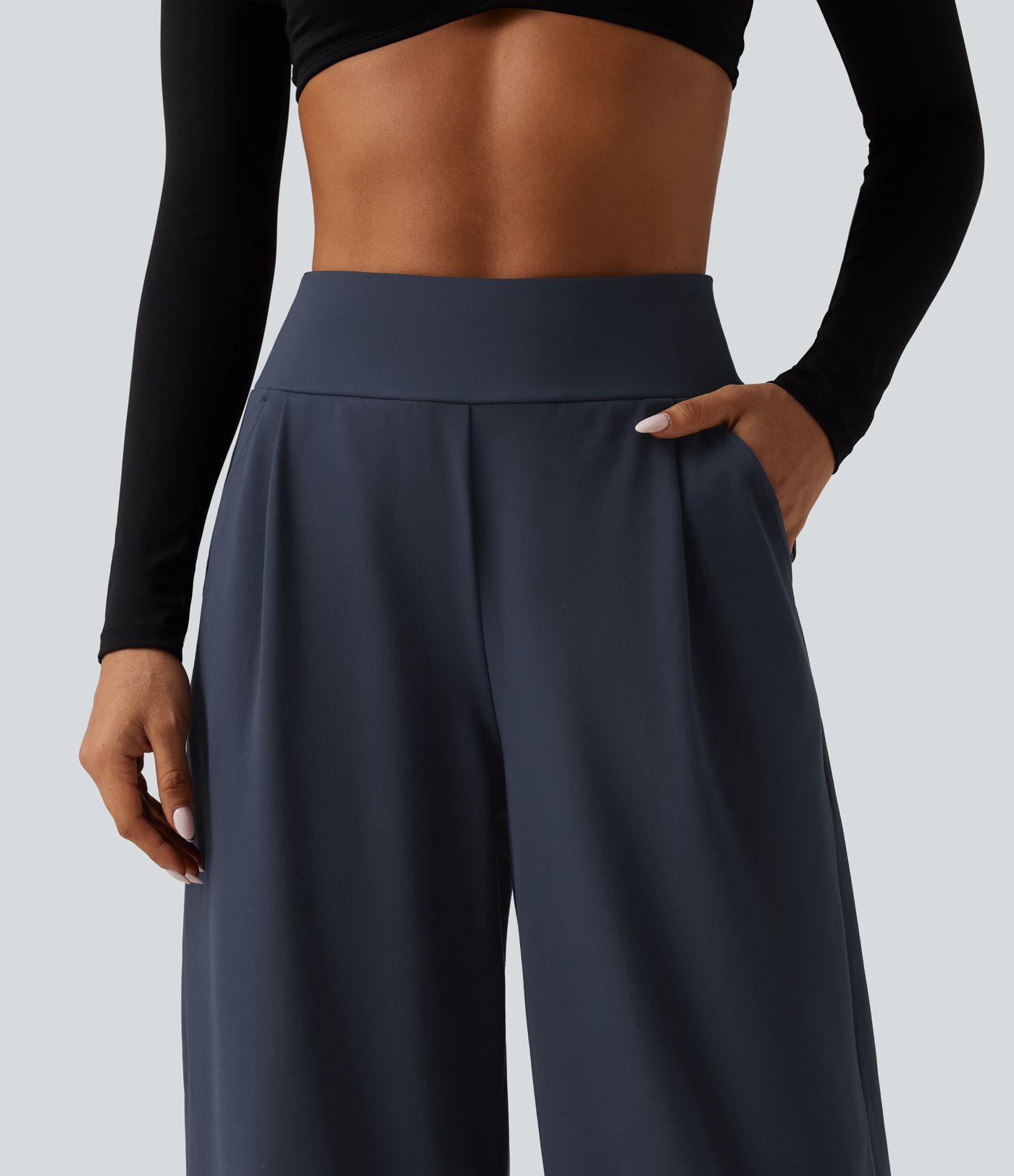 High Waisted Adjustable Drawcord Wide Leg Yoga Pants with Pockets High Waisted Adjustable Drawcord Wide Leg Yoga Pants with Pockets