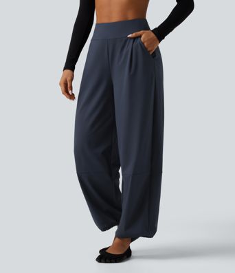 High Waisted Adjustable Drawcord Wide Leg Yoga Pants with Pockets High Waisted Adjustable Drawcord Wide Leg Yoga Pants with Pockets
