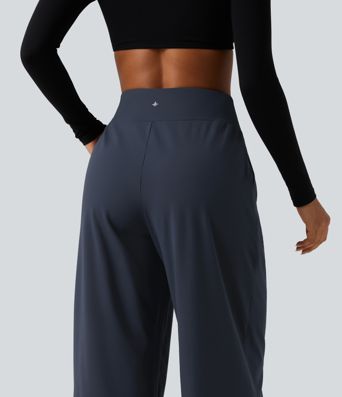 High Waisted Adjustable Drawcord Wide Leg Yoga Pants with Pockets High Waisted Adjustable Drawcord Wide Leg Yoga Pants with Pockets
