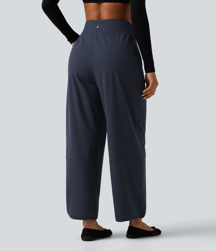 High Waisted Adjustable Drawcord Wide Leg Yoga Pants with Pockets High Waisted Adjustable Drawcord Wide Leg Yoga Pants with Pockets