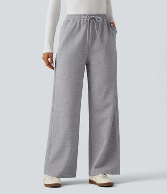 High Waisted Jacquard Patterned Wide Leg Casual Joggers with Pockets
