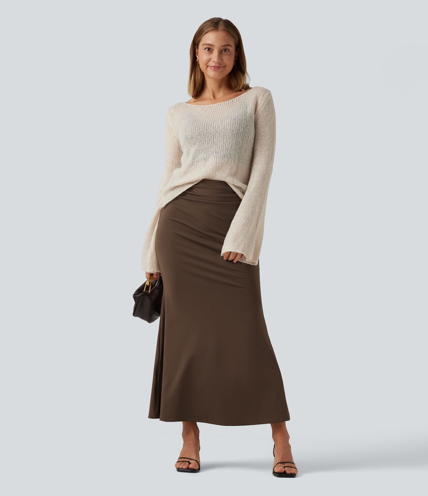 Jupe-short midi gainante taille haute froncée coupe sirène