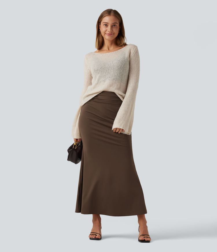 Jupe-short midi gainante taille haute froncée coupe sirène