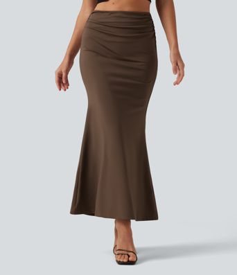 Jupe-short midi gainante taille haute froncée coupe sirène