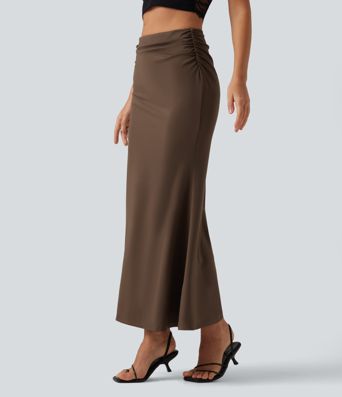 Jupe-short midi gainante taille haute froncée coupe sirène