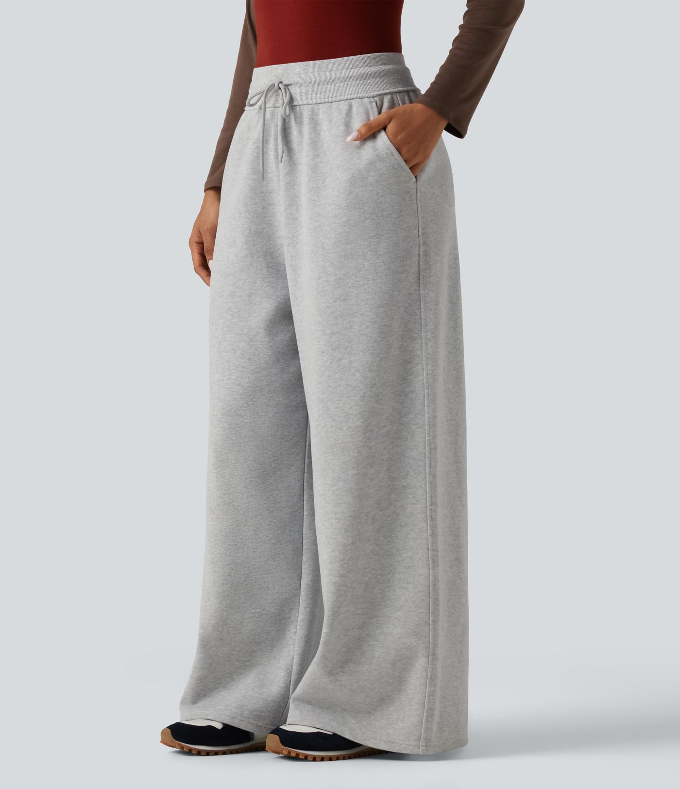 High Waisted Drawstring Wide Leg Fleece Casual Sweatpants with Pockets High Waisted Drawstring Wide Leg Fleece Casual Sweatpants with Pockets