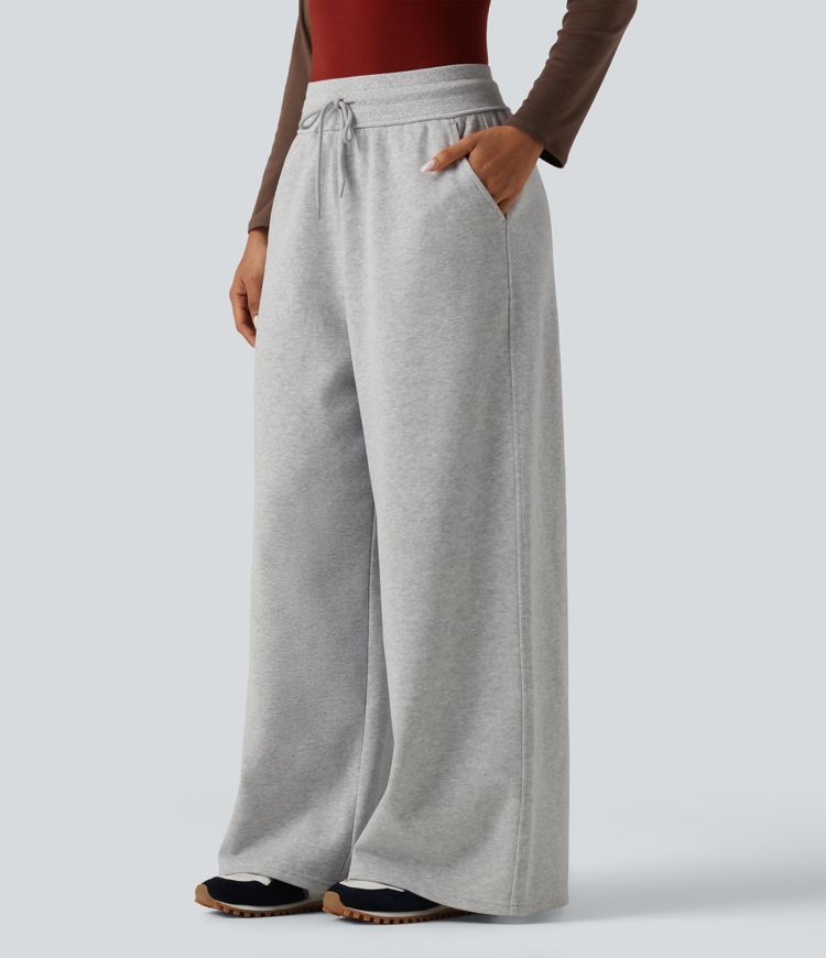 High Waisted Drawstring Wide Leg Fleece Casual Sweatpants with Pockets High Waisted Drawstring Wide Leg Fleece Casual Sweatpants with Pockets
