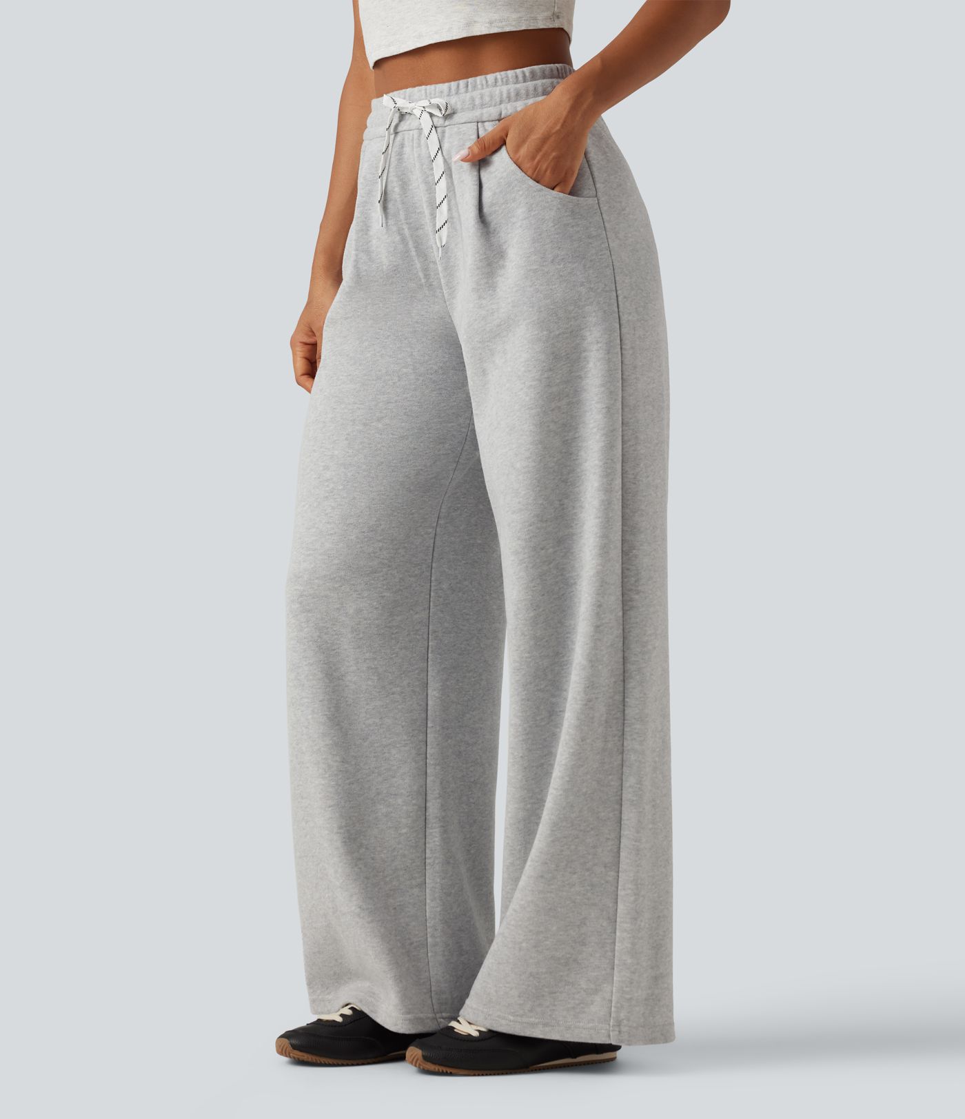 High Waisted Drawstring Wide Leg Fleece Casual Sweatpants with Pockets High Waisted Drawstring Wide Leg Fleece Casual Sweatpants with Pockets