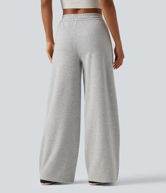 High Waisted Drawstring Wide Leg Fleece Casual Sweatpants with Pockets High Waisted Drawstring Wide Leg Fleece Casual Sweatpants with Pockets