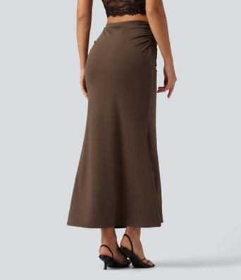 Jupe-short midi gainante taille haute froncée coupe sirène
