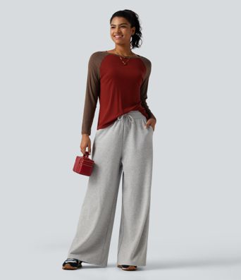 High Waisted Drawstring Wide Leg Fleece Casual Sweatpants with Pockets High Waisted Drawstring Wide Leg Fleece Casual Sweatpants with Pockets