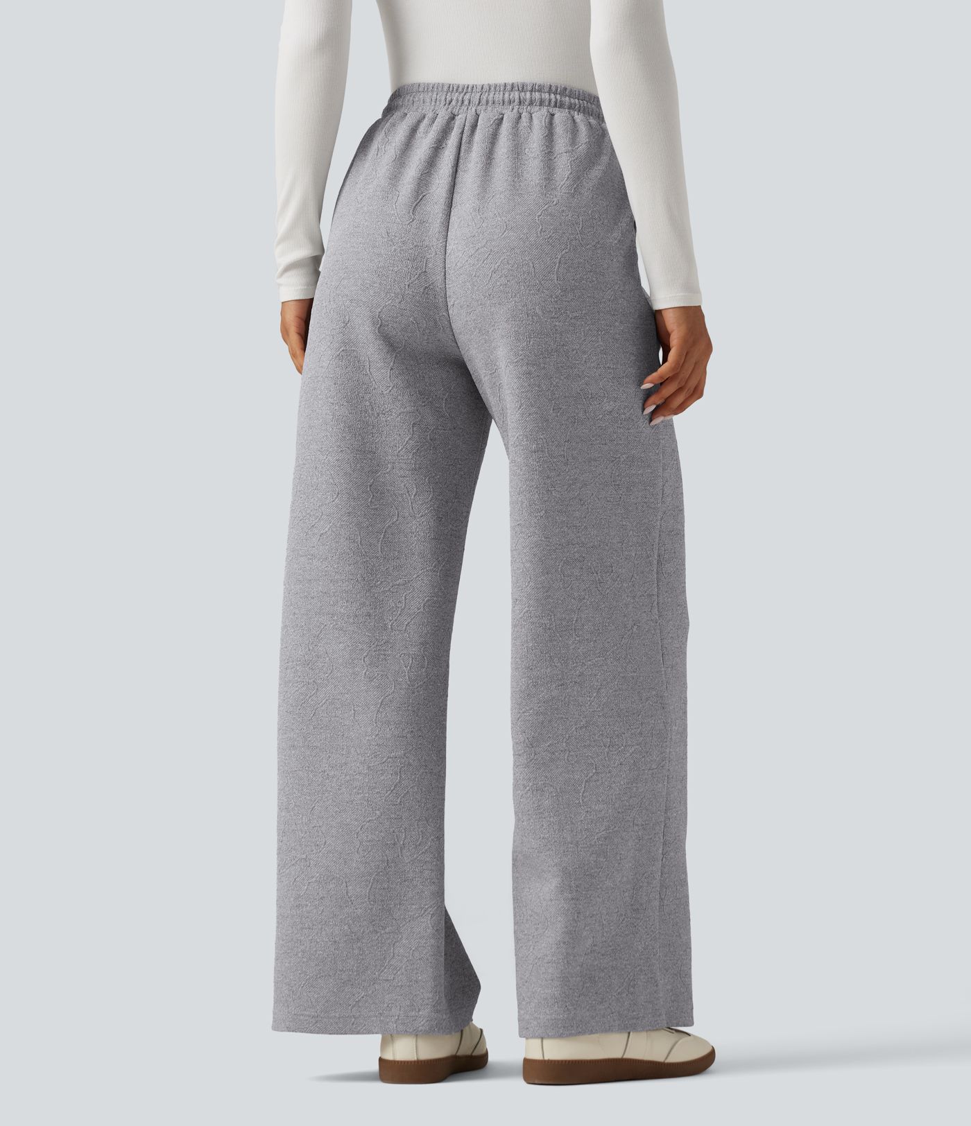 High Waisted Jacquard Patterned Wide Leg Casual Joggers with Pockets